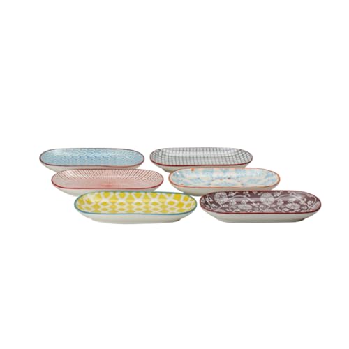 Artime - Lot De 6 Coupelles Ovales En Porcelaine, Décor Ethnique Multicolore, Style Exotique, Pour Entrées, Sauces Ou Desserts, 17 x 8 x 2 Cm