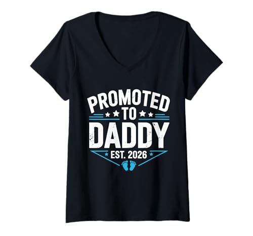 Damen Promoted to Daddy Est 2026 Daddy to Be New Dad 2026 T-Shirt mit V-Ausschnitt