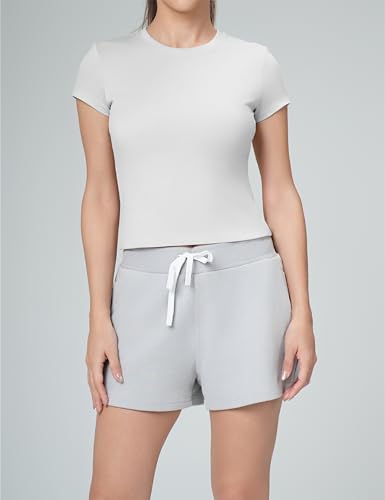 Crop Top for Women - Soft Stretchy Modal Baby Tee Wrinkle Free Fitted Summer Short Sleeve Tshirt for Workout4