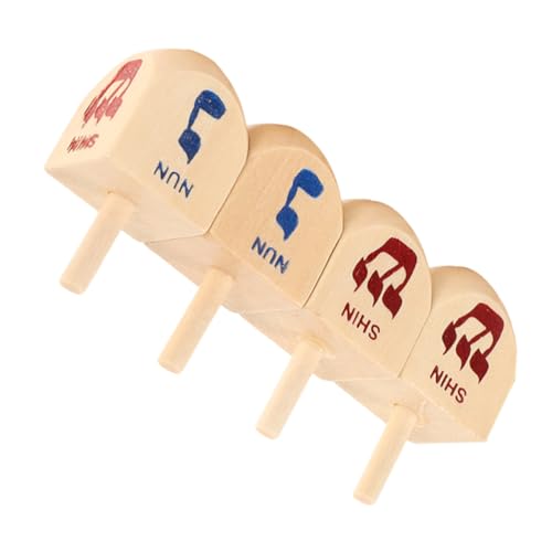 TOPPERFUN 4piezas Juguete De Peonza De Madera Dreidels Para Janucá Con Letras Hebreas Coloridas Artesanía De Madera Judío Sevivon De Janucá Decoraciones De Hogar