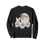 満月の前の三匹の白うさぎ 幽玄な月夜 かわいい兎 ファンタジー 中秋の名月 夜空 夢幻 トレーナー