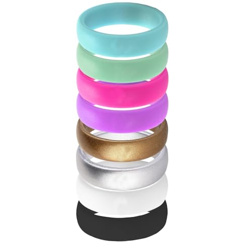 8MM+6MM Personalized Rubber Matching Silicone Rings Step Edge & Dome with Red Heart Comfortable Engagement Gift His & Hers Wedding Band, Silicone Rings for Couples, Standard US Size 4 to 124