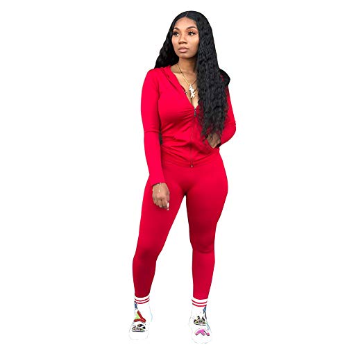 BOYYANGCHF Women's 2 Piece Outfit Activewear Casual Long T-Shirts Pants Workout Tracksuit Sportswear Sweatsuit red XXL