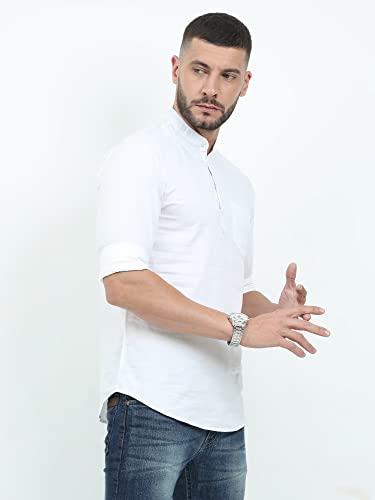 Image of Miraan Men's Casual Cotton Short Kurta Tailored Fit Shirt With Mandarin Collar (Sigshortkurta)