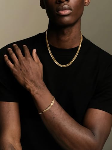 NORBU Stainless Steel Cuban Link Chain and Bracelet Set for Men, Chains 3.5mm/5mm/7mm Width, Bracelet 7 1/2" and 8" Length, No Tarnish & Durable Mens Jewelry3