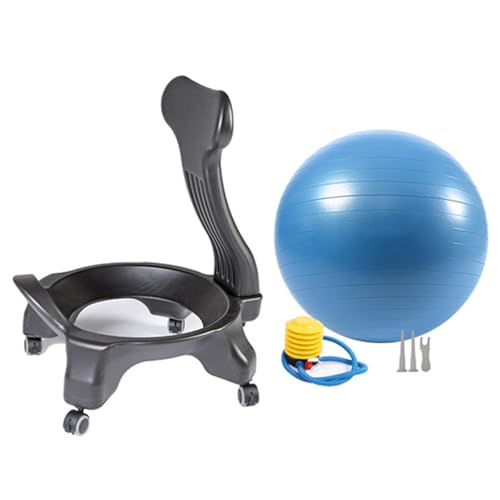 Image of Active Sitting Exercise Ball Chair for Adults - Ergonomic Office Yoga Ball Chairs, Improve Back Pain and Balance, Lockable Wheels, Foot Pump - Buy Now on Amazon