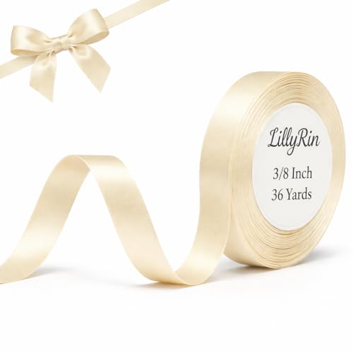 Ivory Ribbon 3/8 Inch x 36 Yards Satin Fabric Ribbon Roll for Gift Wrapping Bows Wedding Decor Floral Arrangements Wreaths Baby Shower Scrapbooking DIY Crafts Party Favors Cream Ribbon