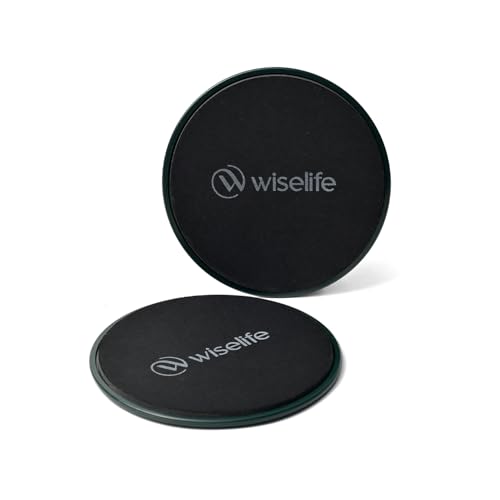 Image of Wiselife Dual-Sided Gliding Discs set of 2 for Full Body Workout - Black & Green Core Sliders for Home Gym, Abs, Glutes, Strength & Balance Training on Carpet & Hard Floors