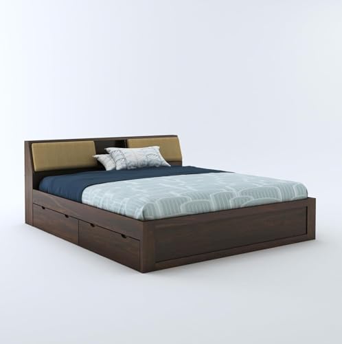 Image of STRATA FURNITURE Sheesham Wood King Size Bed with Drawer Storage Solid Wood Double Bed Palang | Wooden Bed for Bedroom Living Room Furniture (Walnut Finish)