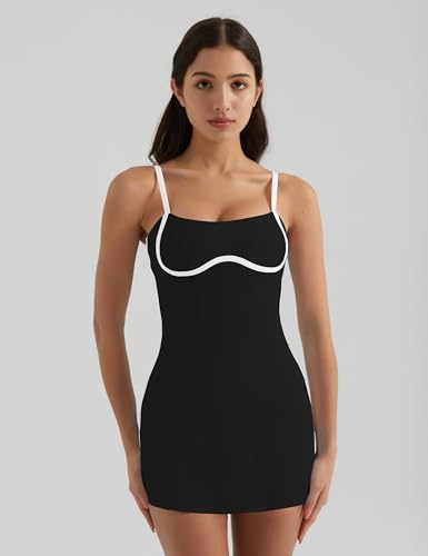 Womens Tennis Dress with Built-in Bra & Shorts Pockets,Sleeveless Adjustable Spaghetti Strap Colorblock Golf Dresses4