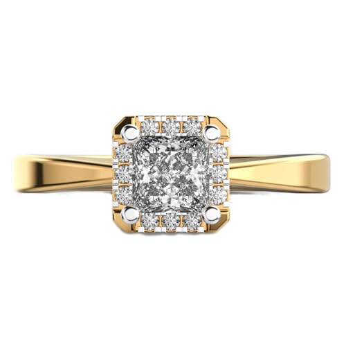 Bague solitaire en argent sterling 925 princesse et moissanite ronde