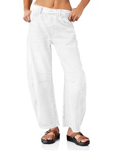 PLNOTME Womens Baggy Boyfriend Jeans Vintage Wide Leg Mid Rise Barrel Denim Ankle Pants