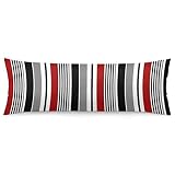 Abstract Stripes Body Pillow Cover Red and Black White Grey Striped Long Pillow Case with Zipper Dec
