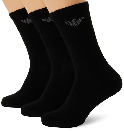 Emporio Armani Casual Cotton 3-Pack Short Socks Lot de 3 Paires de Chaussettes Courtes, Noir/Noir, Taille Unique Homme