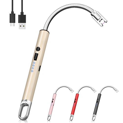Electric Lighter, Candle Lighter Flameless Windproof with 360° Flexible Neck & LED Power Display, Type C Arc Rechargeable Lighters for BBQ, Camping, Cooking, Gift for Christmas, Thanksgiving, Birthday
