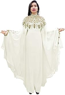 African Boutique Dubai Kaftan Abaya Jalabiya Maxi Gown Hand Work Golden Beaded African Dress - Ivory