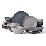 Famiware Venus Plates and Bowls Sets with Trim, 24 Pieces Speckled Stoneware Dinnerware Set for 8, Matte Multicolor - Microwave & Dishwasher Safe, Modern Minimalist Dish Set, Everyday & Formal Use