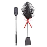 BDSMAGE 35cm Reitpeitsche Erotik Leder Peitsche mit Feder Tickler Paddel,BDSM Bondageset,Leder Flogger Spanking Federkitzler Massage Federstab Sex Spielzeug für Paare