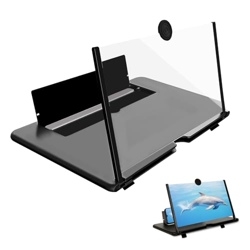 Image of 12" Screen Magnifier for Cell Phone, 3D HD Magnifier Projector Screen Enlarger for Movies, Videos, Foldable Cell Phone Stand with Screen Amplifier, Supports All Smartphones (Black, 12inch)