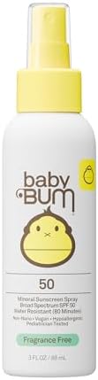 Baby Bum SPF 50 Sunscreen Spray - Mineral UVA/UVB Face and Body Protection for Sensitive Skin - Travel Size - 3 oz