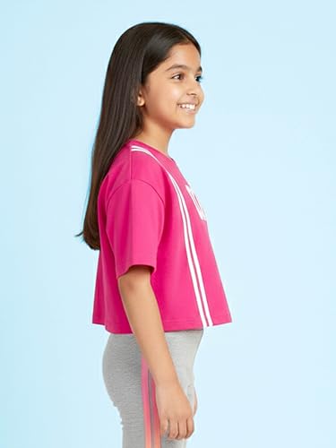 Image of KiddoPanti Girls 100% Cotton Solid Drop Shoulder Half Sleeve Round Neck Crop Tee