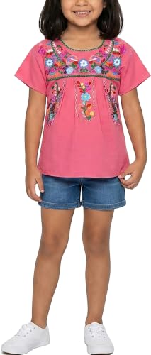 Image of YZXDORWJ Mexican Blouse for Girls Traditional Embroidered Summer Short Sleeve Peasant Blouse for Kids