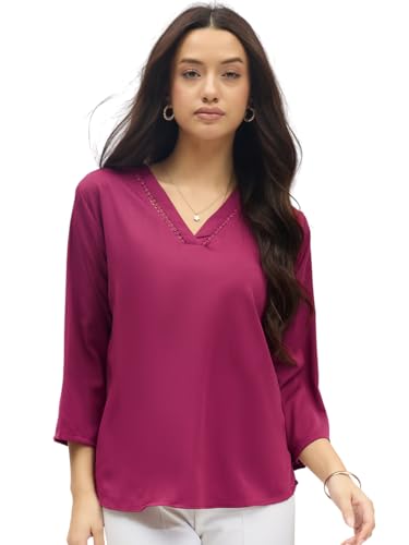 Image of SheWill Printed Top with Contrast Tipping - Stylish Ethnic & Western Tops for Women - Summer Travel Wear, Trendy Tops for Jeans, Lightweight & Comfortable Casual Wear