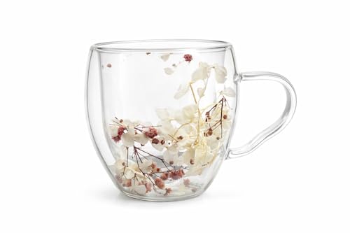 Image of IndusBay 1Piece, Double Wall Borosilicate Glass Mug with Faux Dried Flowers - Elegant Insulated Coffee /Tea Cup | Transparent Floral Design | 250ml | Ideal for Gifting, Home & Office, Boutique