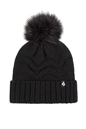 Image of HEAT HOLDERS SOCKSHOP Ladies Cotswolds Turnover Pom Pom Hat Pack of 1 Black One Size