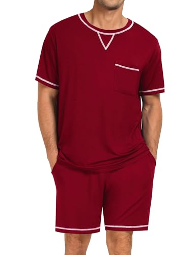 Image of SWOMOG Mens Pajamas Set Summer Sleepwear Short Sleeve Pjs Set Soft 2 Piece Lounge Set Comfy Loungewear with Pockets
