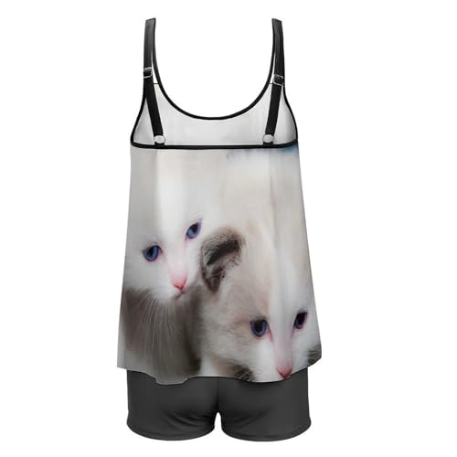 Tankini Chat Mignon avec Short et Robe de Plage pour Femme