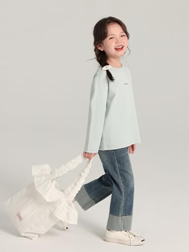 Image of 2026 Premium Girls Long Sleeve Crew Neck T-Shirt, Cotton Blend, Buding Kids Print, Casual Style