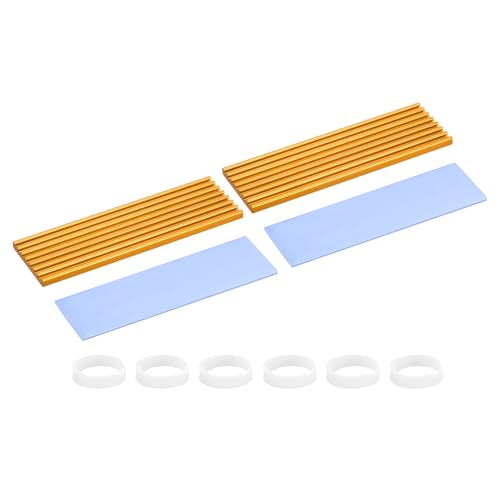 PATIKIL M.2 2280 Nvme SSD Heatsink 70x22x3mm, 2 Set Radiator Cooler Aluminum Heat Sink Cooling Fin with Thermal Pads/Tape/Rubber Ring for Laptop Electronics CPU Led, Gold