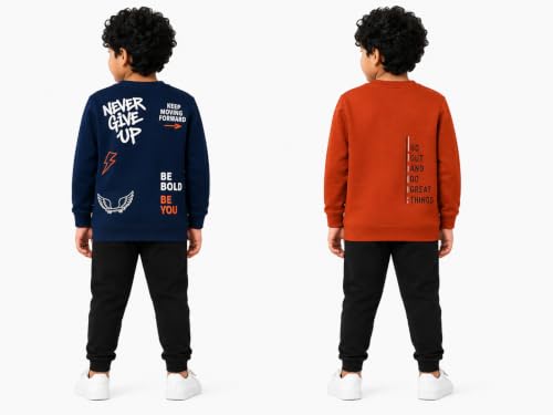 Image of Boys' T-Shirt Chest Printed Full Sleeves Sweatshirt Material T-Shirt Pack of 2