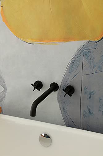 Wall Mount Tub Filler,Two Cross Handle Bathtub Faucet,Extra Long Spout Reach With High Water Flow,Brass Rough In Valve Included,Matte Black #TOP3