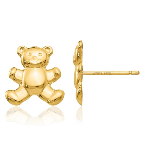 14K Solid Yellow Gold Gummy Teddy Bear Studs Earrings