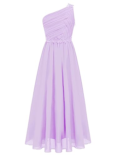 One Shoulder Junior Ruched Chiffon Bridesmaid Maxi Dress Flower Girl Dress for Wedding Party Gowns