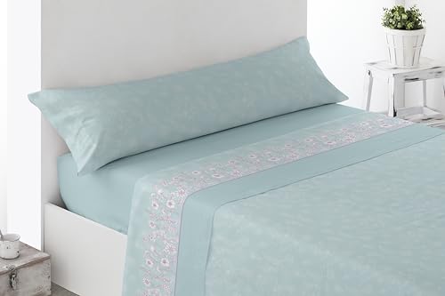 Miracle Home. Juego de sábanas Roda. Set de 3 Piezas, sábana Bajera Ajustable, encimera y Funda de Almohada. Anti Peeling. 50% algodón-50% Microfibra cepillada. Azul. 135 x 200. Cama 135