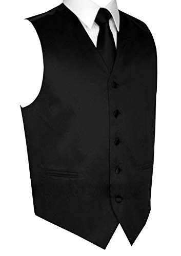 Men's Formal Tuxedo Vest, Tie & Pocket Square Set in Black