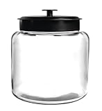 Anchor Hocking Montana Glass Jars with Fresh Sealed Lids, Black Metal, 64 oz (Set of 2) -