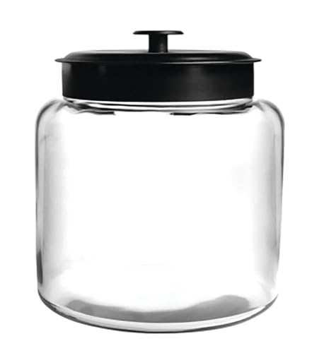 Anchor Hocking Montana Glass Jars with Fresh Sealed Lids, Black Metal, 64 oz (Set of 2) -