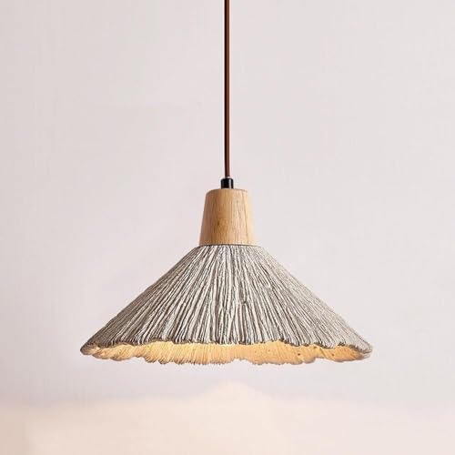 Lámpara minimalista de cemento y madera con acabado artesanal japonés