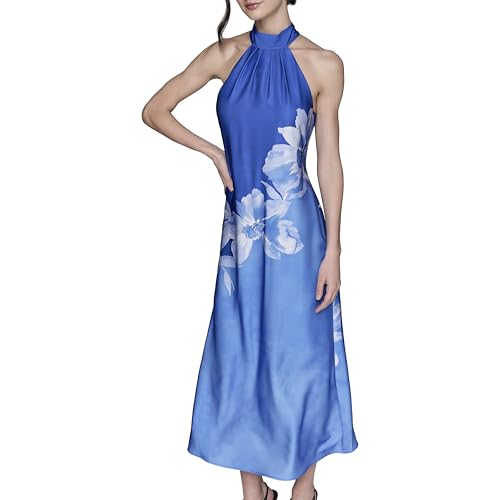 Sleeveless Halter Neck Satin A-line Maxi Dress