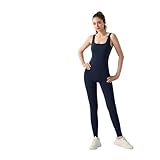 Monos de yoga calados con sujetador integrado, monos deportivos de una pieza, monos elásticos for mujer, monos de pilates, conjuntos de entrenamiento Para Entrenamiento, Yoga y Baile(Deep BLUE,S)