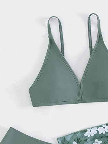 SHENHE Girl's 3 Piece Cute Ditsy Floral Print Triangle Bikini Swimsuit with Beach Cover Up3