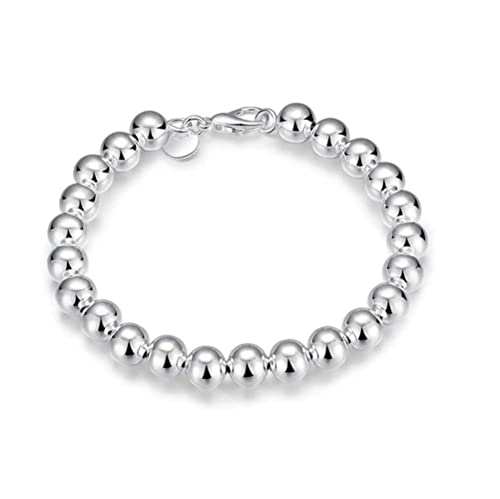 925 Sterling Silver Beaded Bracelet, Round Ball Chain, Lobster Clasp