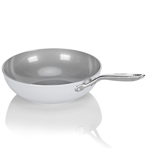 TECHEF - CeraTerra 12" Ceramic Nonstick Wok/Stir-Fry Pan with Glass Lid, (PTFE and PFOA Free Ceramic Exterior & Interior), Made in Korea (12-in with lid)