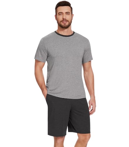 Image of NACHILA Men's Pajama Set, Cooling Bamboo Viscose Short Sleeve Top & Shorts