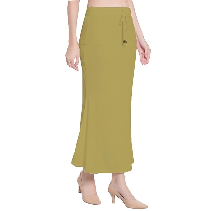 Image of Saree Shapewear Petticoat for Women Cotton Blended Lycra Shaper Petticoat with Elastic & Lace (Drawstring) Long Under Skirt Fishcut Wrinkle Free Shapewear