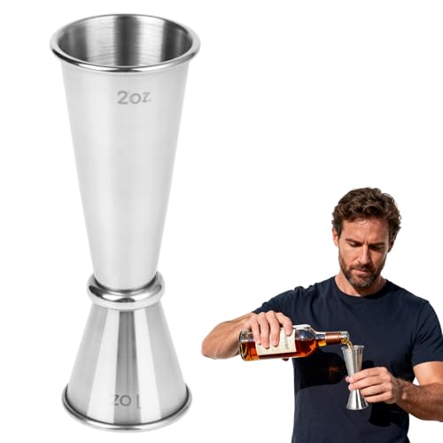 Jigger for Bartending, Stainless Steel Jigger 2 oz 1 oz, Cocktail Measuring Cup, Double Cocktail Jiggers, Professional Shot Drink Measurer for Liquor, Bar jigger Bartender Tool Accessories (Silver)